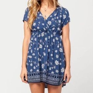Blue Floral Wrap Mini Dress
